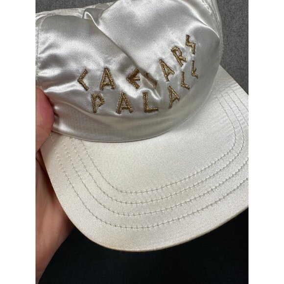 Vintage Ceasars Palace Adult Hat Baseball Cap Adjustable White Gold Satin Silky - Picture 4 of 15
